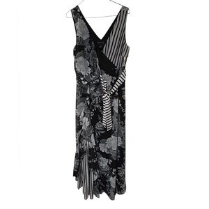 INC International Concepts Black and Gray Floral-Stripe Wrap Maxi Dress